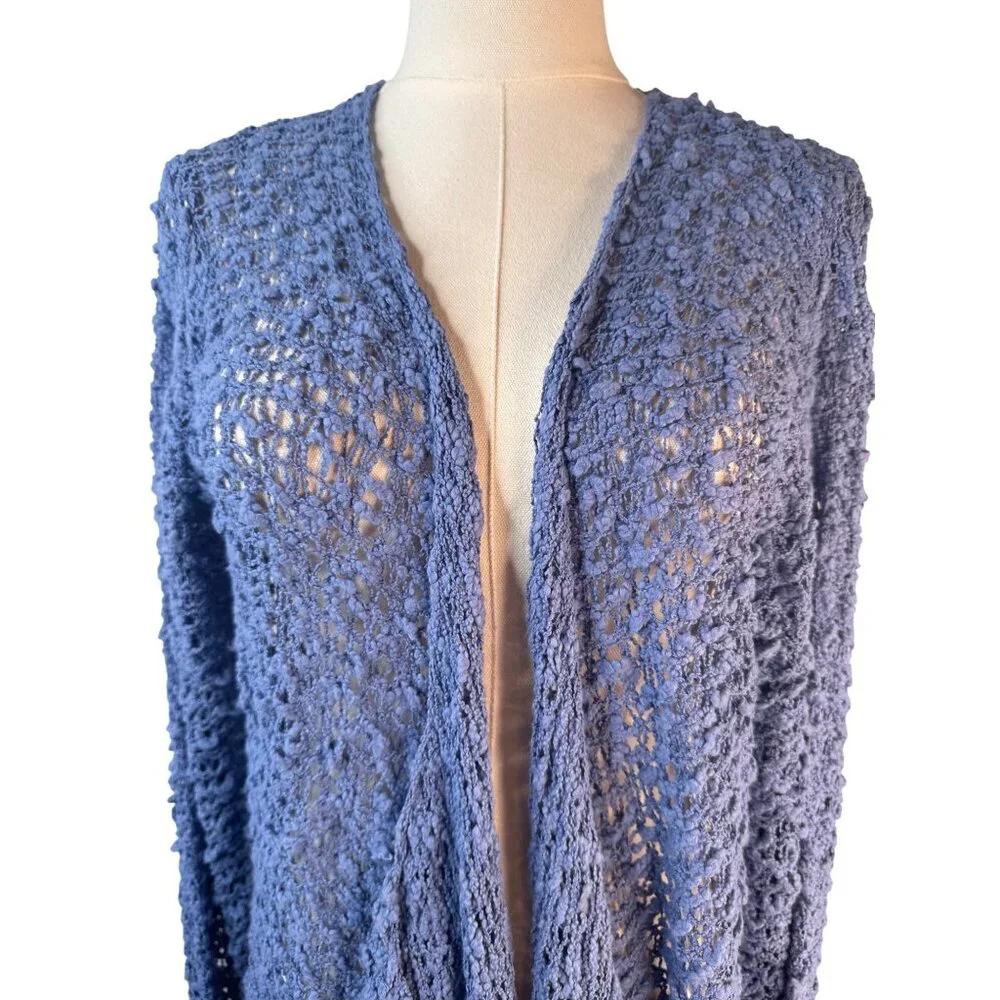 2/$30 Soft Surroundings L/XL Periwinkle Blue Open Weave Cardigan - Picture 5 of 16